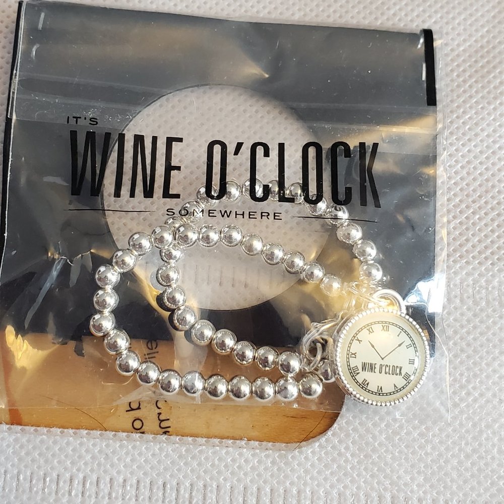 It's Wine O'Clock Somewhere Silver Tone Bead Bracelet Themed Women Fashion Style